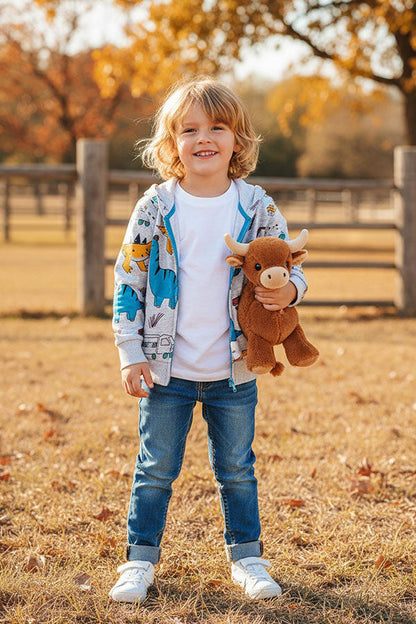 Western dinosaur print grey long sleeve hoody boy's boutique coat 2601128M 15S3