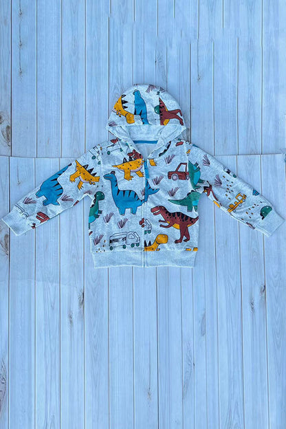 Western dinosaur print grey long sleeve hoody boy's boutique coat 2601128M 15S3