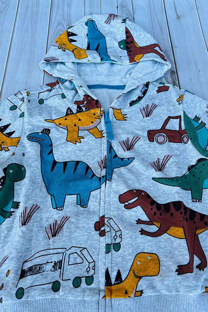 Western dinosaur print grey long sleeve hoody boy's boutique coat 2601128M 15S3