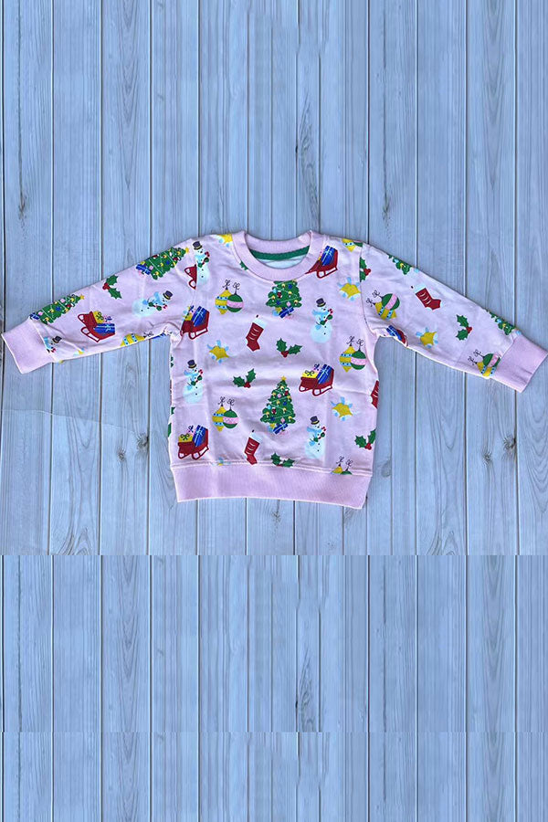 Christmas printed pink long sleeve girls boutique top 2601130M 7S1