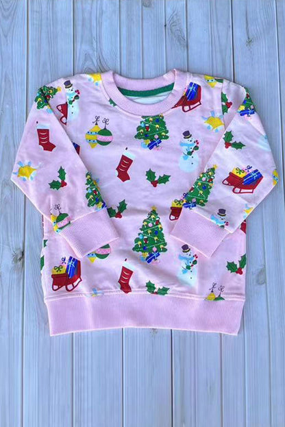 Christmas printed pink long sleeve girls boutique top 2601130M 7S1