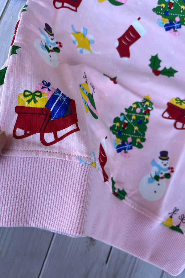 Christmas printed pink long sleeve girls boutique top 2601130M 7S1