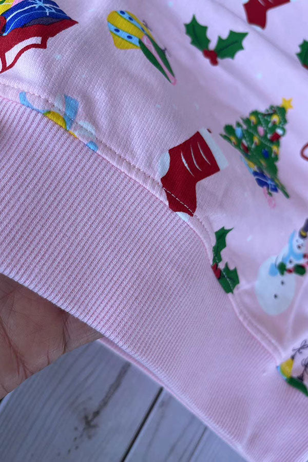Christmas printed pink long sleeve girls boutique top 2601130M 7S1