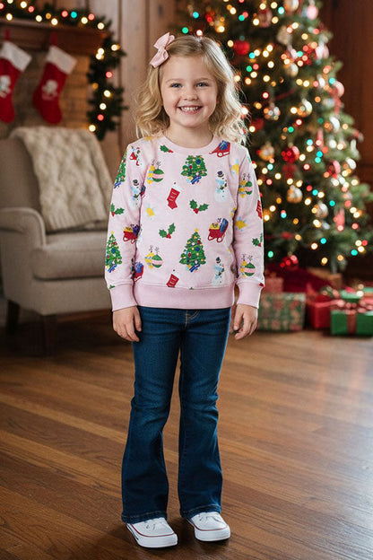 Christmas printed pink long sleeve girls boutique top 2601130M 7S1