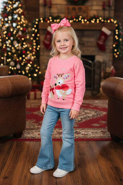 Christmas deer patch pink long sleeve girls boutique top 2601131M 9S7