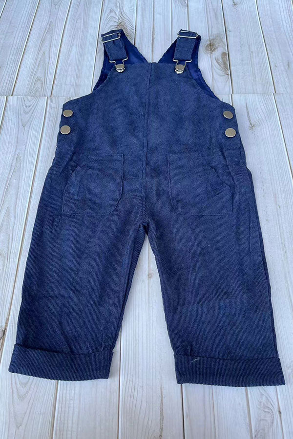 Western corduroy navy blue adjustable boy's boutique overalls 2601134M