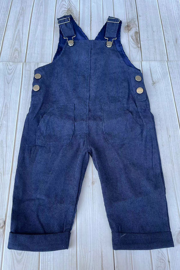 Western corduroy navy blue adjustable boy's boutique overalls 2601134M