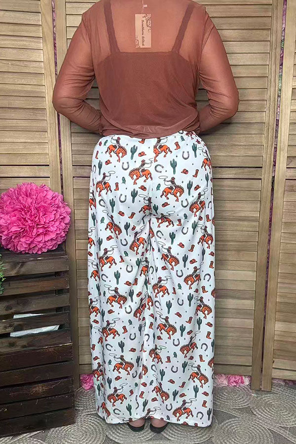 Southern Stitch Western rodeo printed wide leg women's pant GJQ16974