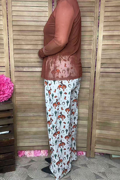 Southern Stitch Western rodeo printed wide leg women's pant GJQ16974