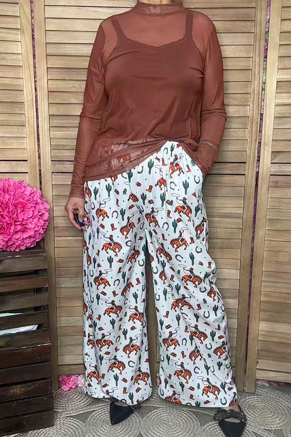 Southern Stitch Western rodeo printed wide leg women's pant GJQ16974