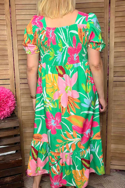 Southern Stitch Floral printed smocked short sleeve women dress GJQ16905