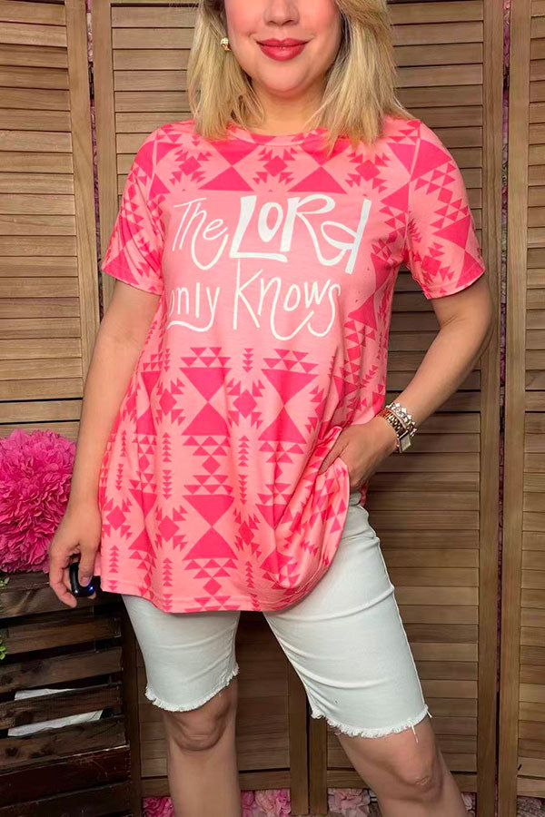 Wholesale THE LORD ONLY KNOWS Pink Aztec printed short sleeve t-shirt XCH12301