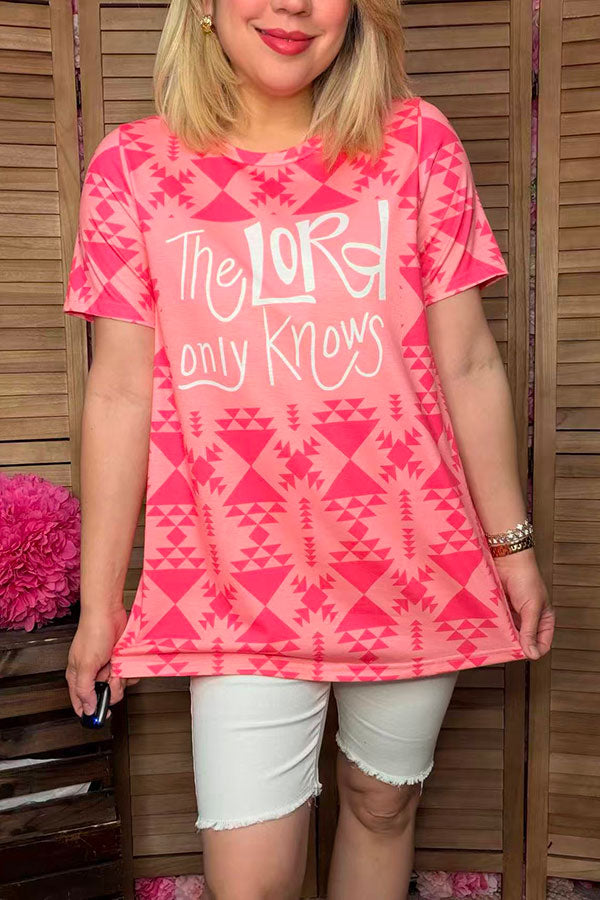 Wholesale THE LORD ONLY KNOWS Pink Aztec printed short sleeve t-shirt XCH12301