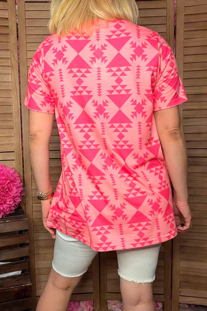 Wholesale THE LORD ONLY KNOWS Pink Aztec printed short sleeve t-shirt XCH12301