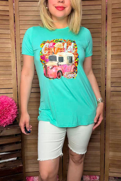 Cold Digger ice cream truck printed short sleeve women t-shirt DLH8384