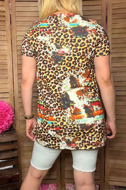 XCH0722-20 Leopard & cactus printed short sleeves t-shirt