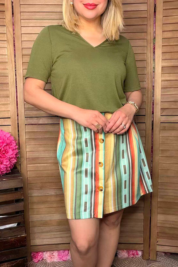 BQ14308 Serape printed women's skirt w/buttons