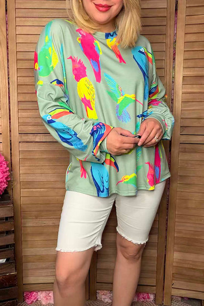Birds printed long sleeve women top YMY14746