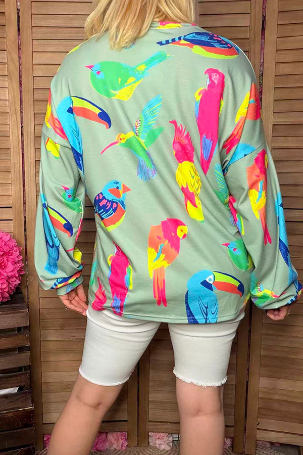 Birds printed long sleeve women top YMY14746