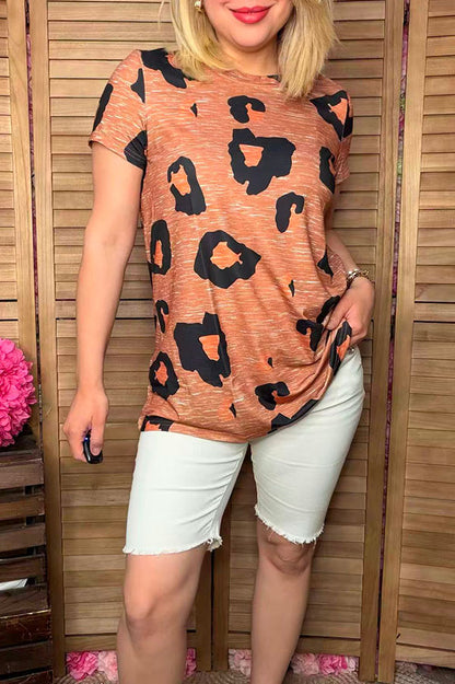 Leopard printed short sleeve women t-shirt YMY15005