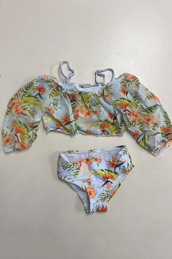 Floral printed girl 3pc girls swimsuits set DLH2334