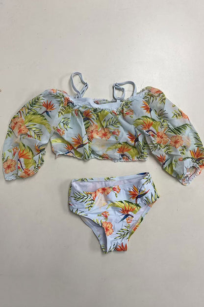 Floral printed girl 3pc girls swimsuits set DLH2334
