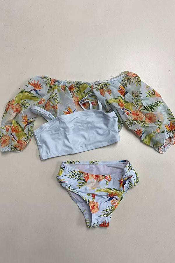 Floral printed girl 3pc girls swimsuits set DLH2334