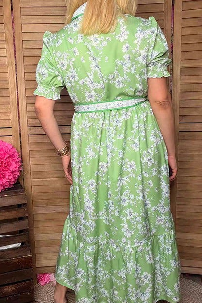 Southern Stitch Green floral printed maxi women dress w/belt GJQ17013