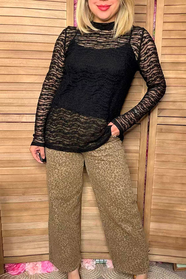 Southern Stitch black wave lace long sleeve women top XCH17072