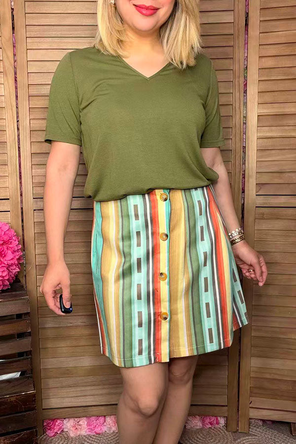 BQ14308 Serape printed women's skirt w/buttons