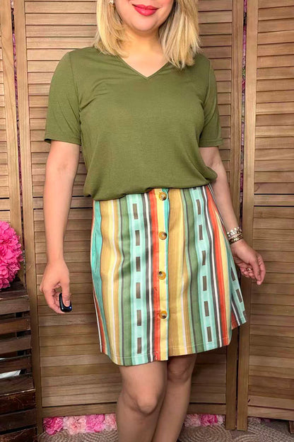 BQ14308 Serape printed women's skirt w/buttons