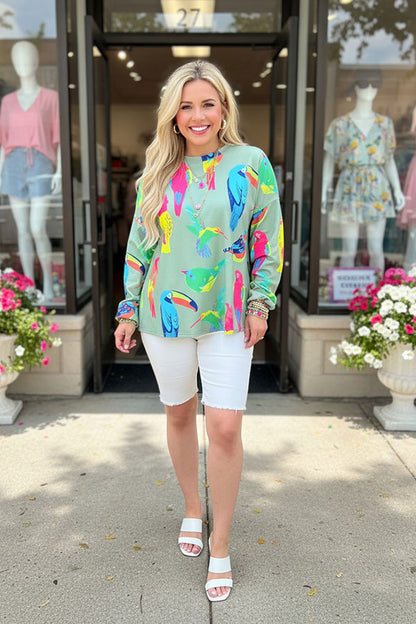 Birds printed long sleeve women top YMY14746