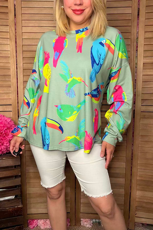 Birds printed long sleeve women top YMY14746