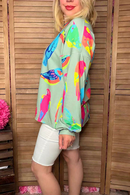 Birds printed long sleeve women top YMY14746