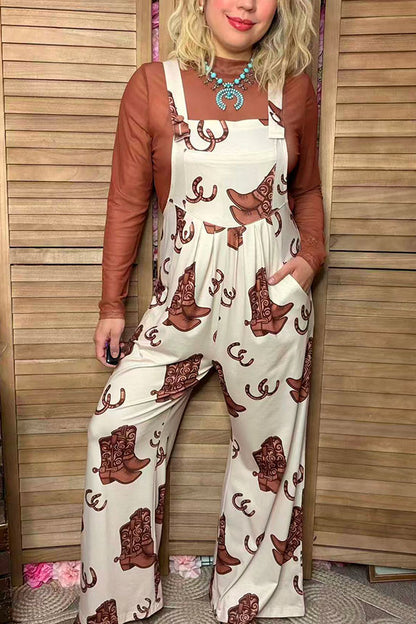 Southern Stitch Western print wide leg women overalls jumpsuit XCH17019