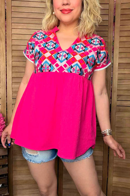 Diamond embroidery & hot pink women's top with/trim BQ15860