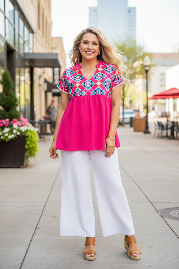 Diamond embroidery & hot pink women's top with/trim BQ15860