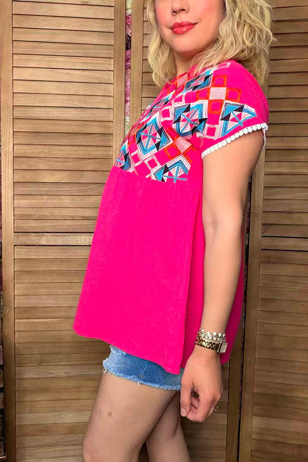 Diamond embroidery & hot pink women's top with/trim BQ15860