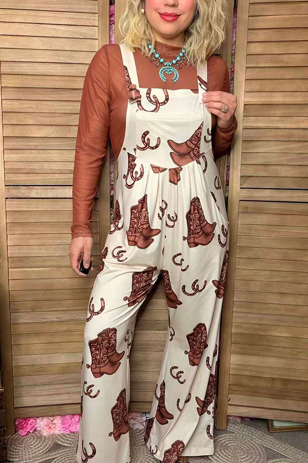Southern Stitch Western print wide leg women overalls jumpsuit XCH17019