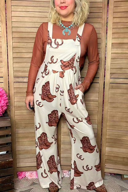 Southern Stitch Western print wide leg women overalls jumpsuit XCH17019