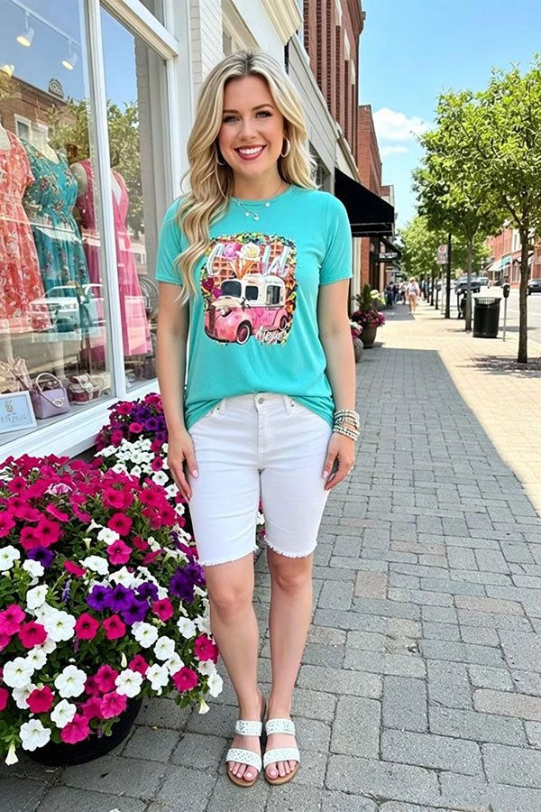 Cold Digger ice cream truck printed short sleeve women t-shirt DLH8384