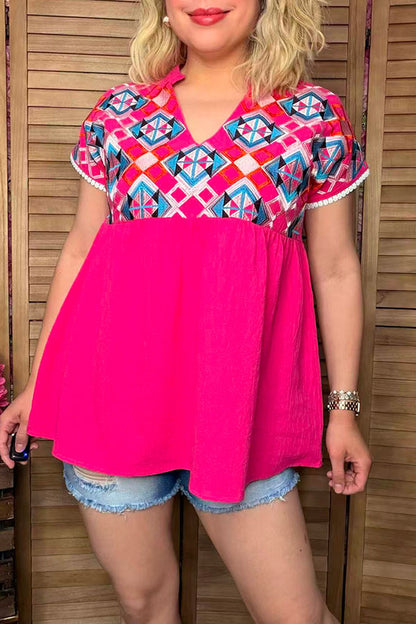 Diamond embroidery & hot pink women's top with/trim BQ15860