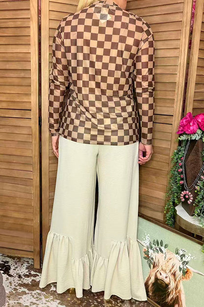 Southern Stitch Cream High waisted ruffle flare women's pant XCH17095