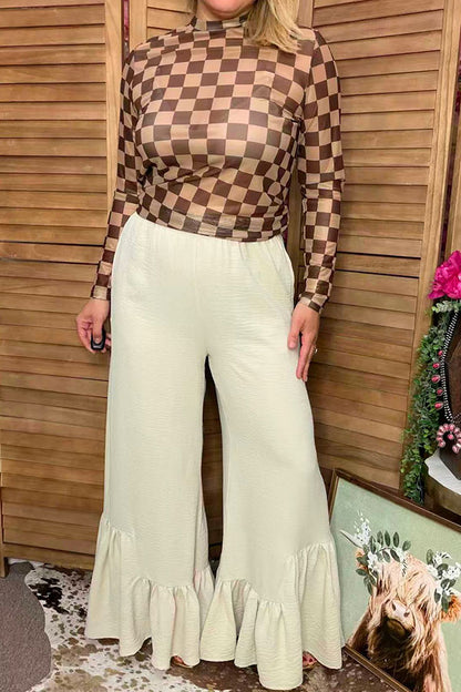 Southern Stitch Cream High waisted ruffle flare women's pant XCH17095