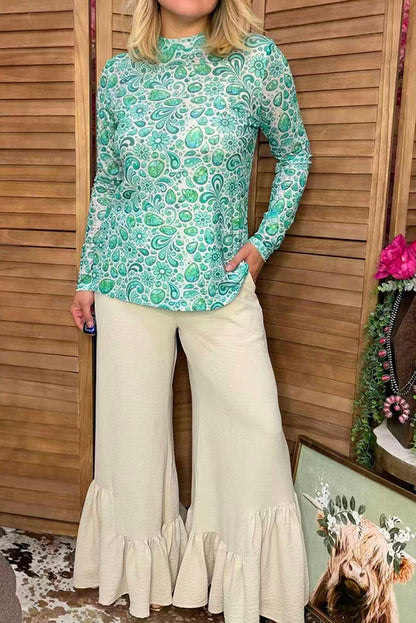 Southern Stitch Turquoise & Green paisley floral sheer women's top XCH17163