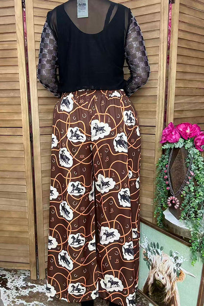 Southern Stitch Western Rodeo print wide leg women's pant XCH16982