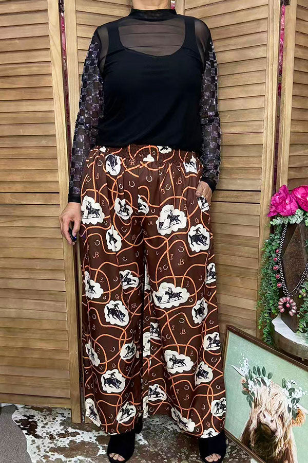 Southern Stitch Western Rodeo print wide leg women's pant XCH16982