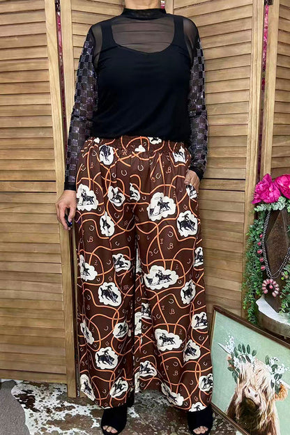 Southern Stitch Western Rodeo print wide leg women's pant XCH16982