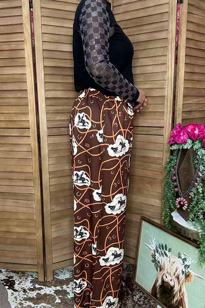 Southern Stitch Western Rodeo print wide leg women's pant XCH16982