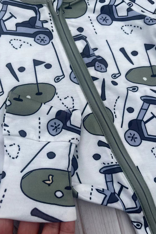Golf cart pattern printed long sleeve baby romper XCH05037